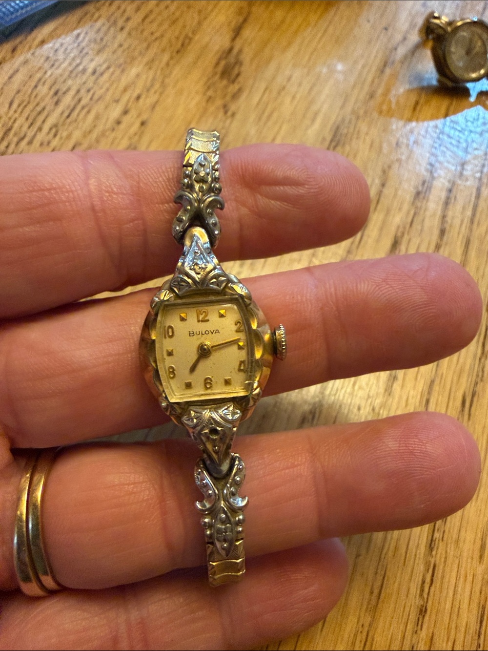 Bulova Women's Two-Tone Ornate Bracelet Watch - Gold and Silver